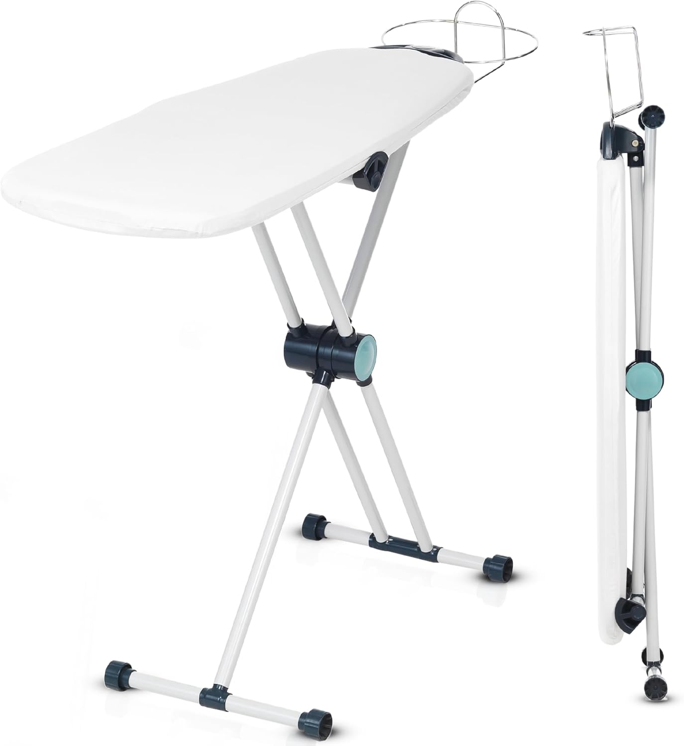 360° Dual-Sided Torso Ironing Board with adjustable height, iron holder, clips, and HDPE heat‑resistant surface.