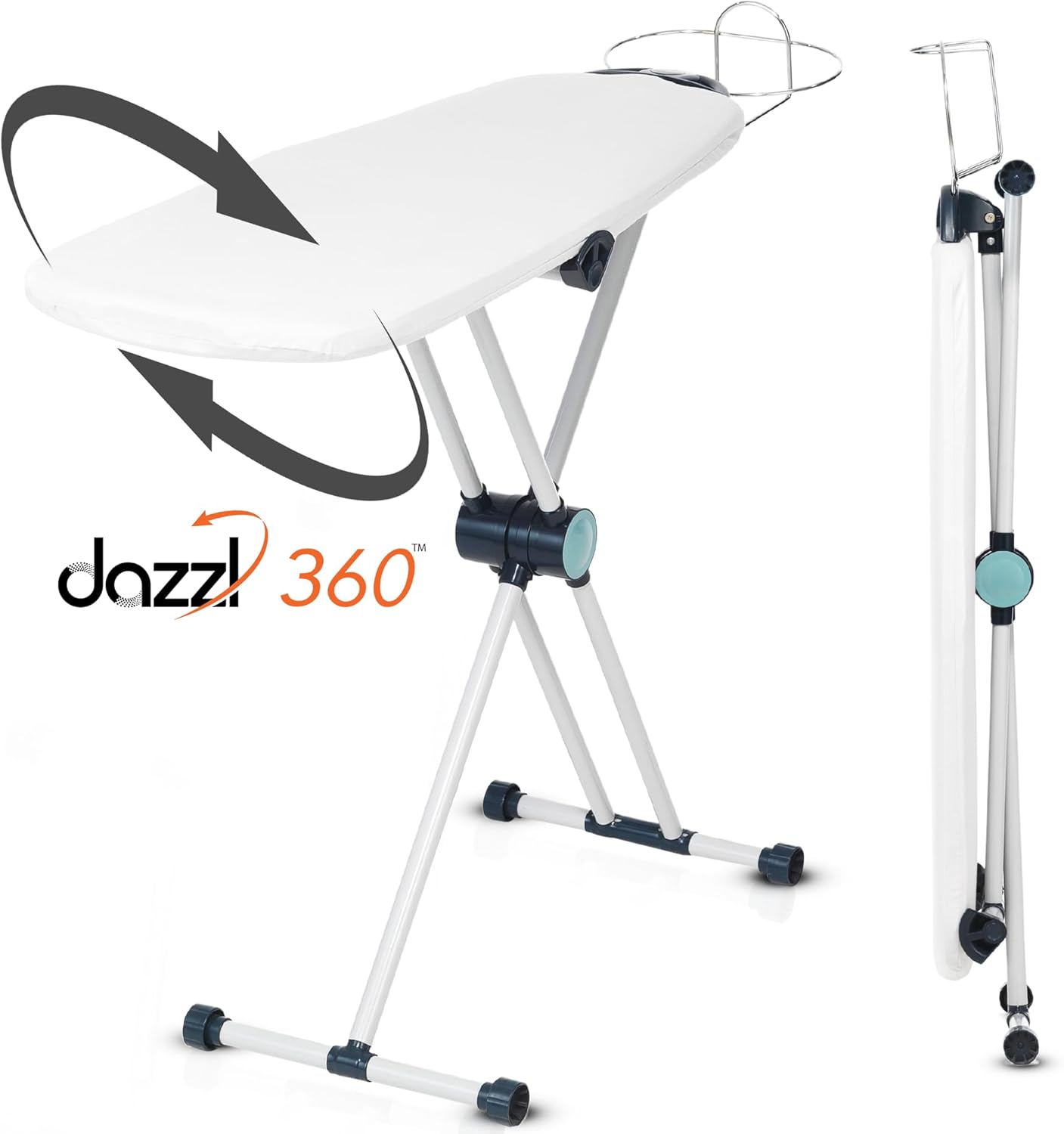 360° Dual-Sided Torso Ironing Board with adjustable height, iron holder, clips, and HDPE heat‑resistant surface.